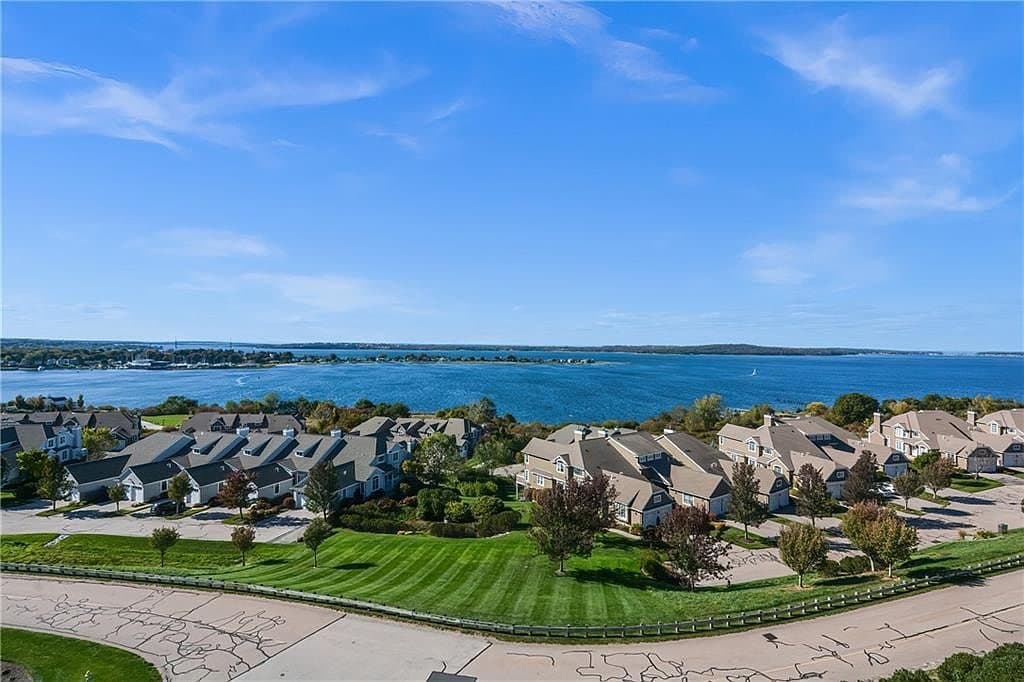 The townhomes on the rise above Mount Hope Bay, the Mount Hope Bridge in the distance