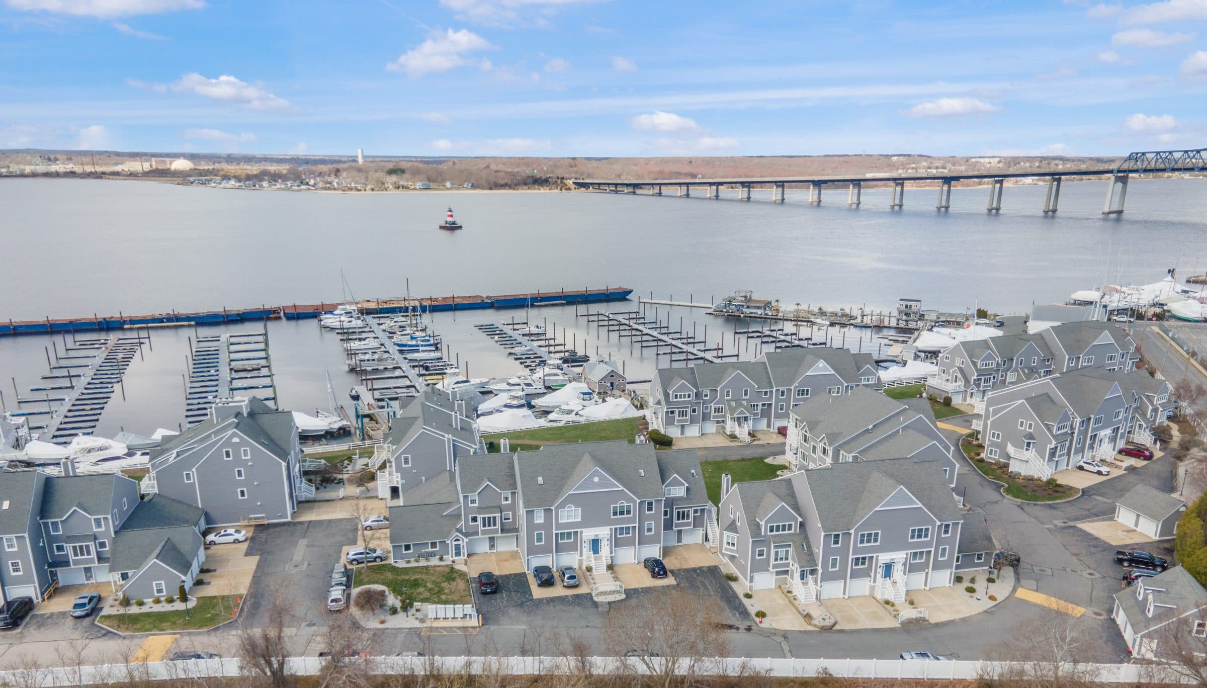 The marina basin from above, looking north up the bay